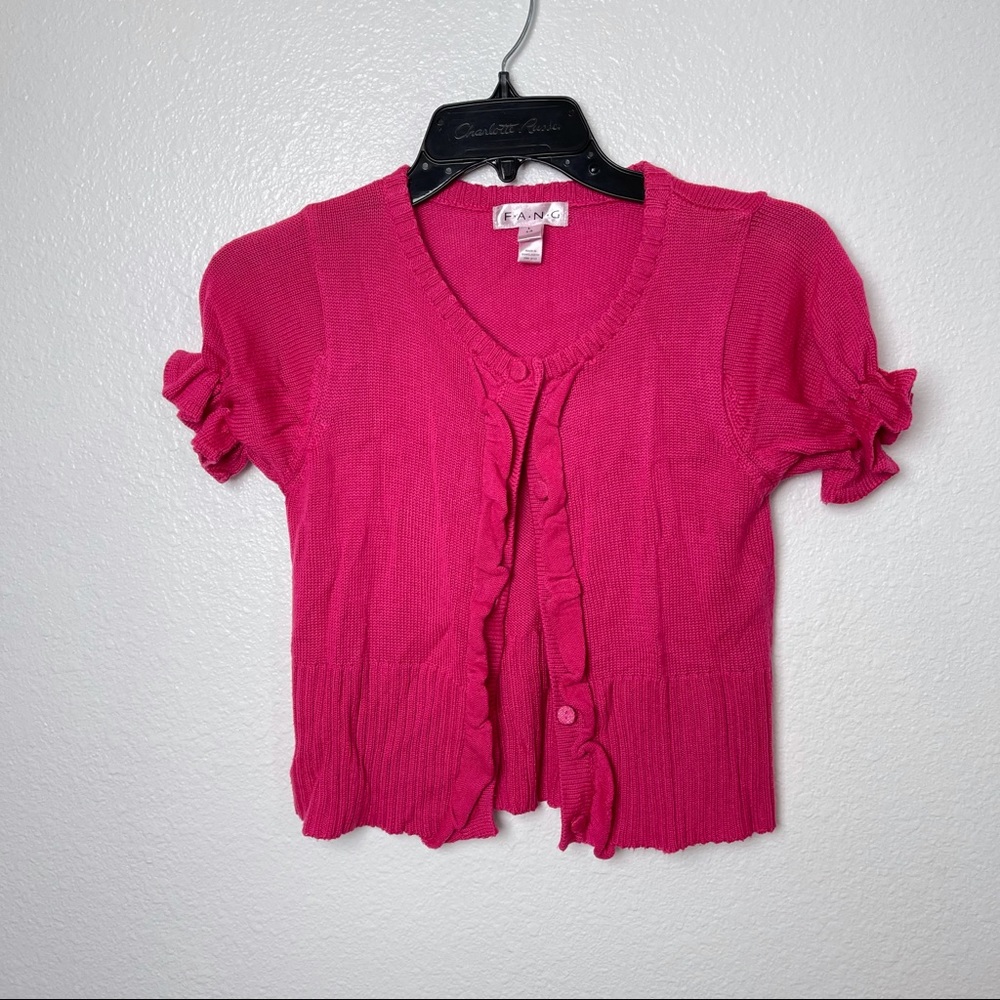 F.A.N.G brand pink short sleeve cardigan youth girls size 14